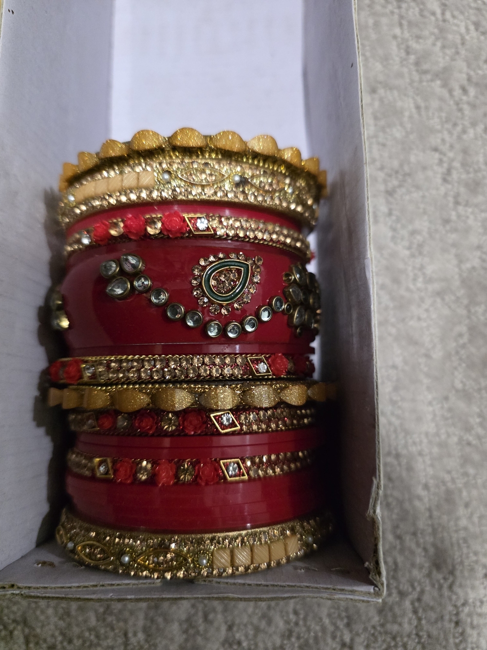 Gold & Red Decorative Women’s Bangle Set